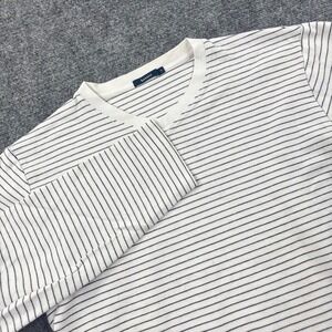 Bossini Striped Long Sleeve Shirt Size L Cream Navy V-Neck Pullover Womens